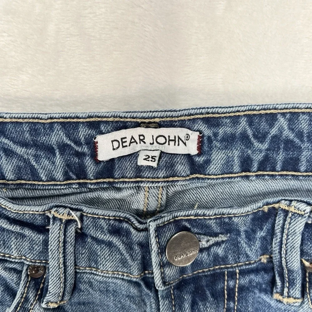 Dear John Erin Slim Straight Jeans Womens 25 Medium Wash Denim Distressed